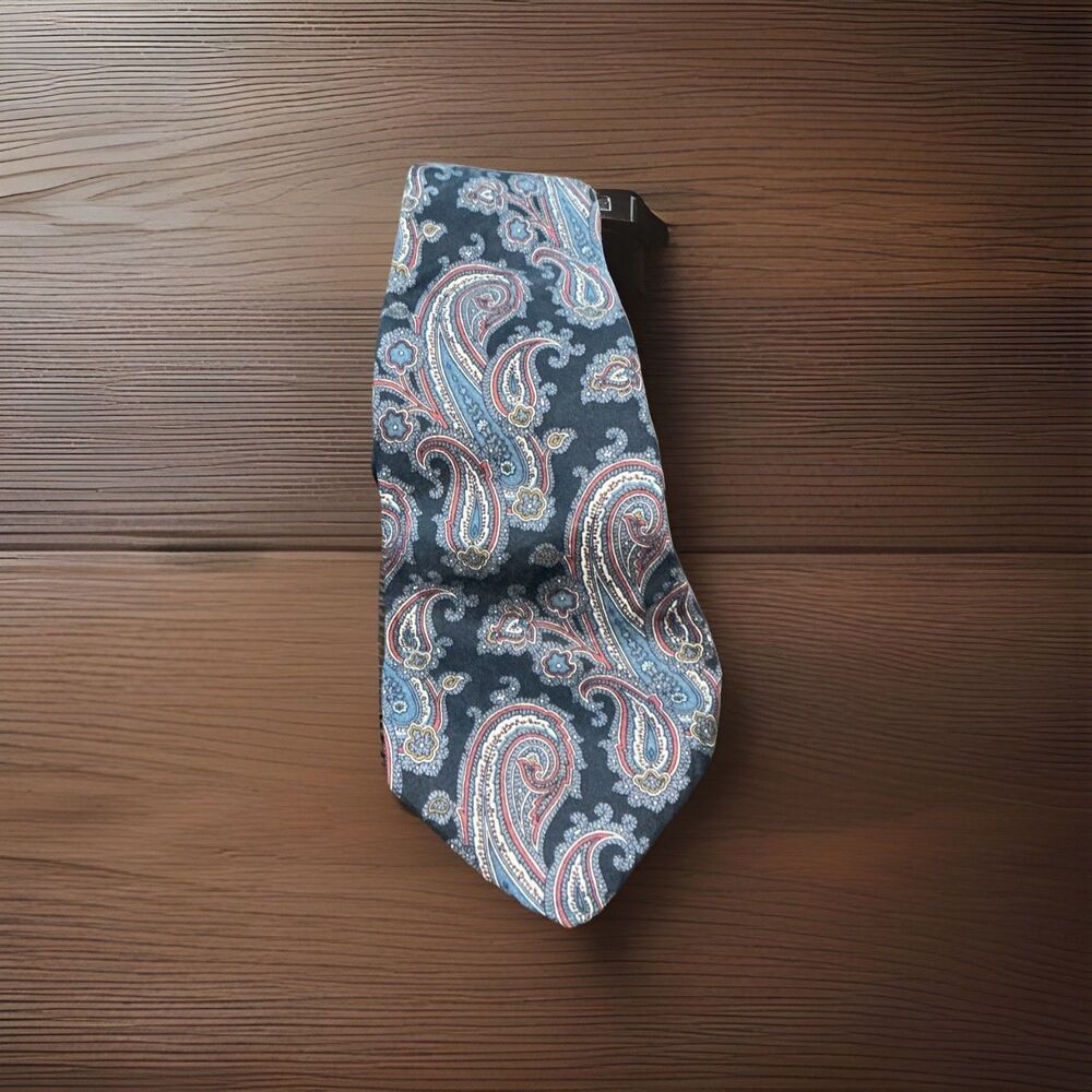 Robert Talbott Silk Black With Navy And Burgundy Paisley Design Made In USA